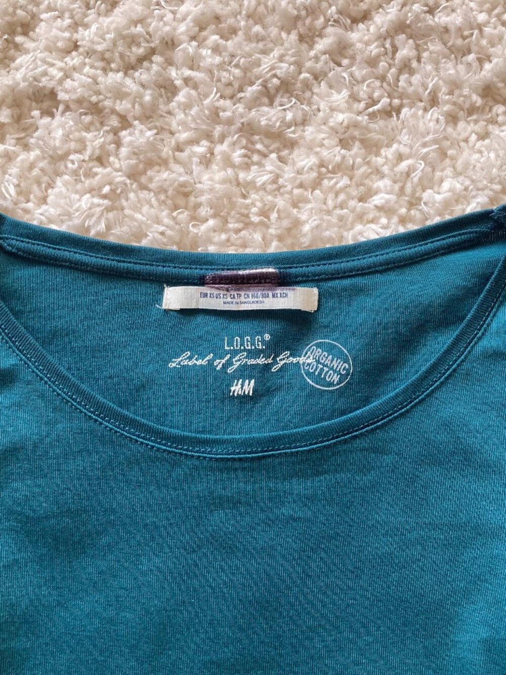 H&M Turquoise Long Sleeve Top Tee Size XS Organic Cotton